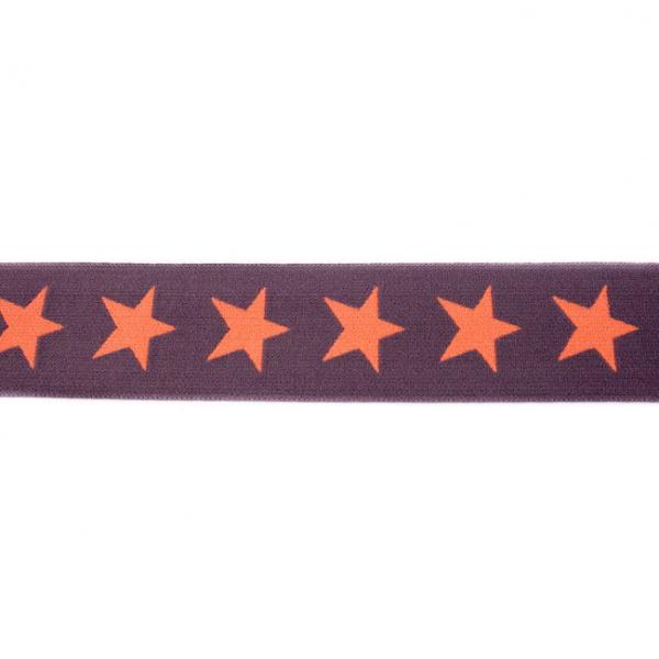 Gummiband Dunkelgrau mit Orangenen Sternen Breite 4 cm
